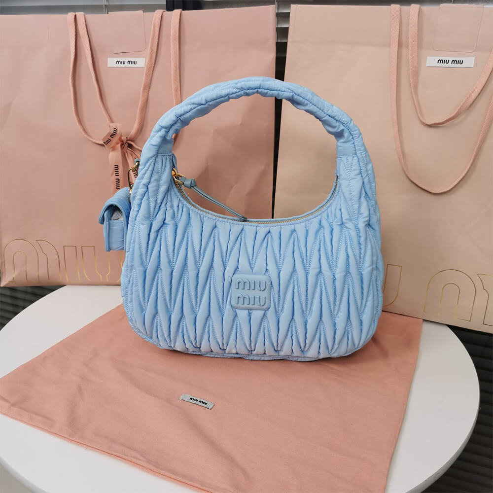 Miu Wander matelasse regenerated nylon hobo bag