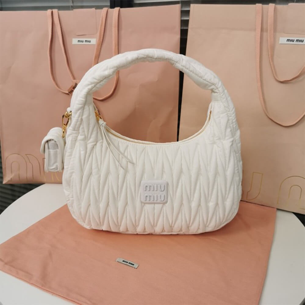 Miu Wander matelasse regenerated nylon hobo bag