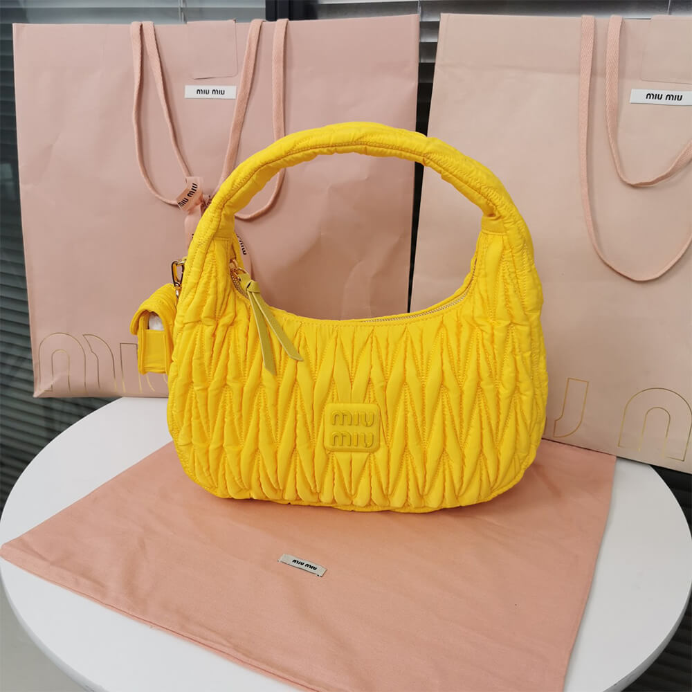 Miu Wander matelasse regenerated nylon hobo bag
