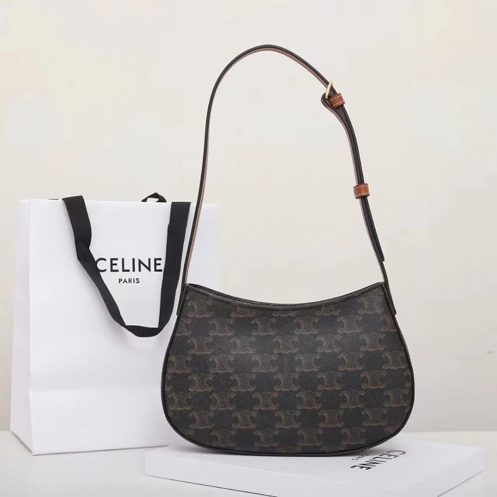 Ce**e medium tilly bag in triomphe canvas and calfskin